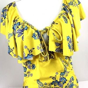 Sam Edelman Yellow Floral Swim Suit M One Piece